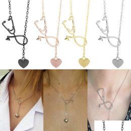 Pendant Necklaces Selling Medical Jewelry Alloy I Love You Heart Necklace Stethoscope For Nurse Doctor Gift Wholesale Drop Delivery Pe Dh05Y