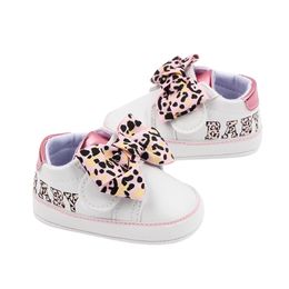 Citgeett Autumn Infant Baby Girl Sneaker Bow Letters Leopard Print Flats First Walking Shoes Casual Daily Shoes