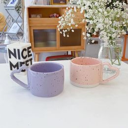 Mugs Korean Breakfast Milk Cup Love Shape Handle High Face Value Splash-ink Ceramic Coffee Purple Ins Style Creative Mug