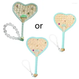 Decorative Figurines Heart Shaped Fan Bamboo Woven Wedding With Beaded Pendant Party Decor 594C