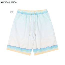 Casa Blanca Men Shorts Designer T Shirt Luxury Trend Brand Casablanc Shirt Silk New Casa Rainbow Full Body Print Hawaiian Retro Short Sleeve Print Leisure 1150