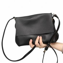 ladies Casual Handbag High Quality Leather Shoulder Bag Fi Black Multilayer Storage Menger Bag F3nx#