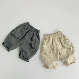 Trousers 2024 Summer Clothes Boy Girl Baby Loose Pocket Casual Pants Cotton Children Solid Kids Toddler Retro Wide Leg