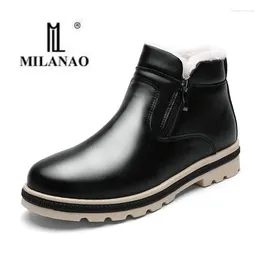 Walking Shoes 2024 MILANAO Winter Men's Plus Velvet Leather Zip Waterproof Warm For Men Gentleman Cool Black