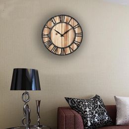 Wall Clocks Round Cedar Iron Art Hanging Clock Solid Wood Home Silent