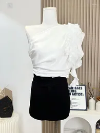 Women's Blouses French Chiffon Sweet Chic Elegant White Crop Top Luxury Women Simple Casual Skew Collar Shirts Design Clubwear Coquette