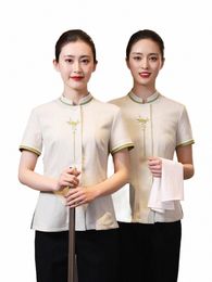 2023 Women's Property Sales Department Hotel Cleaning Aunt Short Sleeve Shirt+Pants Set Cleaning Clothes Housekee Uniforms d9ry#