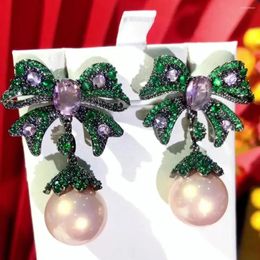 Dangle Earrings Kellybola Romantic Bowknot Pink Pearl Drop For Women Wedding Bridal Fashion Trendy Jewellery High Quality