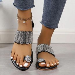 Dress Shoes Plus-size Slip-on Rhinestone Flat Sandals For Women Summer Flip Flops Rhinestones Sparkle C1190