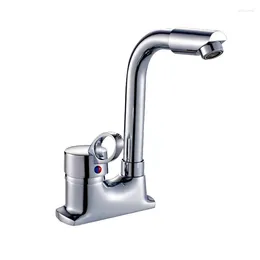 Bathroom Sink Faucets Deck Mounted Kitchen Faucet Single Hollow Handle Two Hole With 360 Rotatable Sprayer Silver