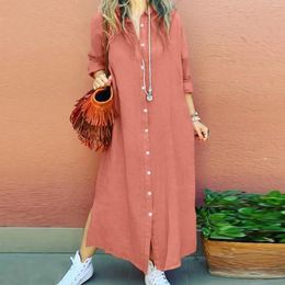 Casual Dresses Summer Shirt Long Maxi Dress Women Sleeve Side Split Button Dresse Solid Colour Pocket Loose Fit Robe Femme