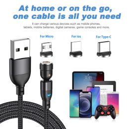 AUFU 540 Rotate Magnetic Micro USB Cable For iPhone Xiaomi 3A Fast Charging Data Wire Cord Magnet Quick Charge USB Type C Cable