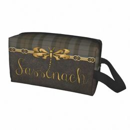 leather And Tartan Sassenach Dragoy Pattern Toiletry Bag for Modern Plaid Check Texture Makeup Cosmetic Ladies Dopp Kit Box G7Wb#