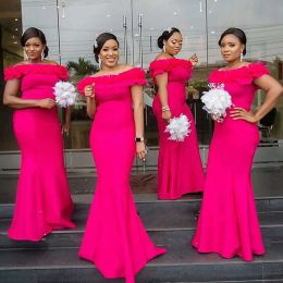 Hot Pink Mermaid Bridesmaid Dresses Off Shoulder Ruched Garden Country Wedding Guest Evening Party Gowns Customised