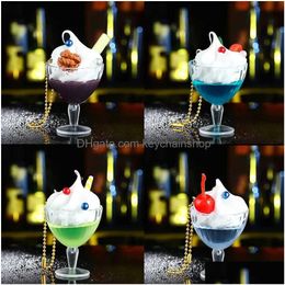 Keychains & Lanyards 2Pcs Cream Ice Cup Keychain Dessert Sundae Food Toy Model Cell Chain Key Backpack Pendant Fun Gift R231005 Drop Dhnjd