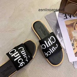Designer Chlee Slippers Alphabet webbing slippers women 2024 new summer flat beach sandals 41 large fashionable REAC JB35