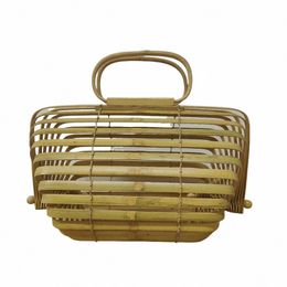 ladies Summer Bamboo Bag Portable Beach Bag Foldable Cage Lady Female Bamboo Basket Woven Bags Small Size k2Hw#