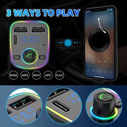 1Pcs Car Bluetooth 5.0 FM Transmitter PD Type-C Dual USB 3.1A Colorful Ambient Light Handsfree MP3 Music Modulator Player