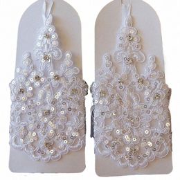 bridal Gloves Elegant Short White Lace Rhineste Women's Fingerl Gloves Wedding Accories P86U#