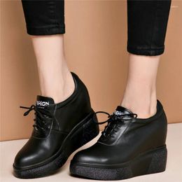 Casual Shoes Pumps Women Lace Up Genuine Leather Wedges High Heel Vulcanised Female Pointed Toe Fashion Sneakers