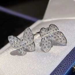 Designer New VAN High Edition V Gold Double Butterfly Ring Plated with 18k Inlaid Zircon Tidal Label Adjustable Opening