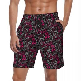 Men's Shorts Summer Board Male Music Notes Running Surf Pink White Graphic Beach Classic Comfortable Swim Trunks Big Size