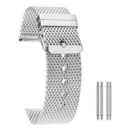 20 22 24 Mm Mesh Stainless Steel Watch Bands Pin Buckle Metal Straps Universal Wristband Replacement Band240M
