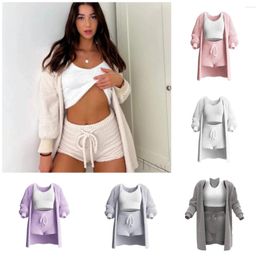 Home Clothing Cosy Knit Set 3 Pieces Women'S Sexy Warm Fuzzy Fleece Outfits Pyjamas Sleeping Pants Gown Suit Soft Nightwear Casual Sports