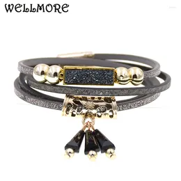 Charm Bracelets WELLMORE Fashion Leather Bracelet Beaded Crystal For Women Gifts Bohemian Wholesale