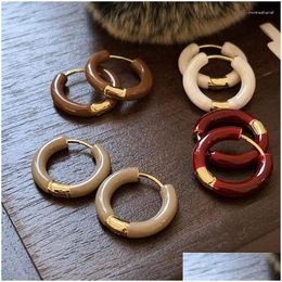 Hoop Huggie Earrings French Style 18K Gold Electroplated Enamel Simple Autumn And Winter Ear Buckles For Women Daily Work Jewellery Drop Oth85