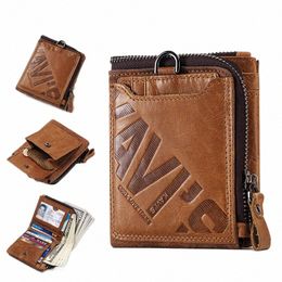 kavis Crazy Horse Leather Men Wallets Vintage Cowboy Travel Wallet Card Holder Fi Coin Purse for Women with Extenal Cardbag E5B4#