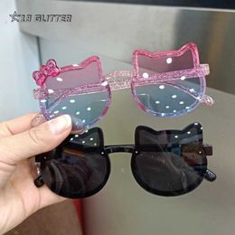 Sunglasses 2024 New Childrens Cute Kitty Sunglasses Acrylic Bow Outdoor UV Protection Sunglasses Baby Girls Classic Childrens Boys UV400 Glasses J240330