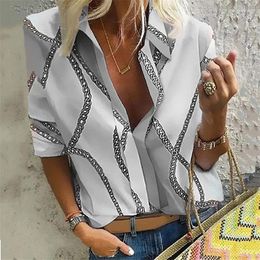 Women's Blouses 2024 Wear Europe And America Loose Print Pullover Shirt Long Sleeved Top For Women