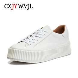 CXJYWMJL Genuine Leather Women Platform Sneakers Autumn Casual Vulcanised Shoes Ladies Thick Bottom Sports White Skate Shoes