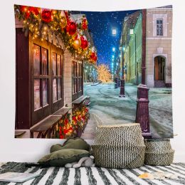 Christmas Tapestry Snowflakes Santa Claus Winter Night Hanging Cloth Fireplace Home Decor Christmas Wall Decorations for Home