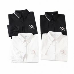 2021 Fi Женские блузки Harajuku Vintage Black White Lg Рубашка с коротким рукавом Oversize Плюс Размер Блузка с отложным воротником Топы Z84U #