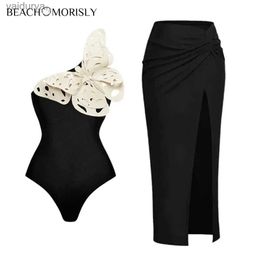 Women's Swimwear 2024 Woman swimsuit 3D Butterfly Black and White One Piece Swimsuit set Women Bikini Bathing Suit bodysuit yq240330