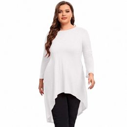 plus Size Lg Sleeve Casual Hi Low Tops Lg Loose Fit Flare Basic Swing Blouse T Shirt Large Size Spring Autumn Tunic 7XL 8XL A5kj#