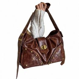 leftside Rivets Design Retro Shoulder Bags for Women Tote Bag 2023 Winter PU Leather Lady Vintage Handbags Female Crossbody Bag G4oT#
