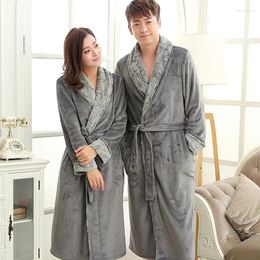 Home Clothing 2024 Winter Long Robe Flannel Kimono Bath Gown Full Sleeve Nightgown Women Men Night Dress Lovers Thick Warm Sleepwear