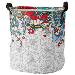 Laundry Bags Bohemian Abstract Style Floral Plants Foldable Basket Kid Toy Storage Waterproof Room Dirty Clothing Organizer