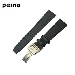 22mm NEW Black Green Nylon and Leather Watch Band strap For IWC watches253E