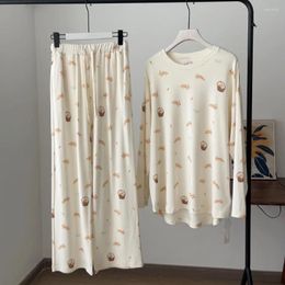 Home Clothing Room Wear Ladies Women Pyjamas Set Long Sleeve Trousers Sleepwear Prints Spring