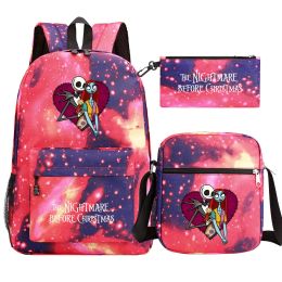 O pesadelo antes do Natal 3pcs menino menina infantil bolsas de livros viagens mochila bolsa de caneta para homens para homens mulheres