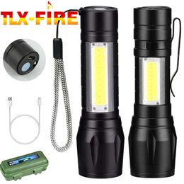 Strong Light Long-Distance Flashlight, Aluminium Alloy Portable Lighting Lamp, Telescopic Zoom Outdoor LED Small Flashlight With Side Lights 680901