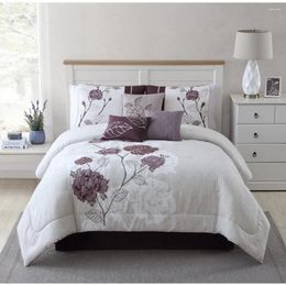 Bedding Sets 7-Piece Plum Roses Comforter Set King Quilt Cover Bedroom Bed