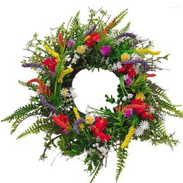 Decorative Flowers Colourful Floral Wreath Mixed Flower Wreaths 35cm / 40cm Wildflower Garland Door For Front Outside Wall Window Decor