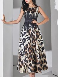 Casual Dresses Summer Elegant Leopard Women Dress Sleeveless Vintage A-Line Chic Party Birthday Clothes Female Vestidos Ladies Robe