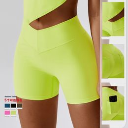 LL Womens Yoga Shorts Rear Pocket High V Waist Yoga Bike Shorts Women Scrunch Butt Push Up Gym Athletic Booty CDK8162