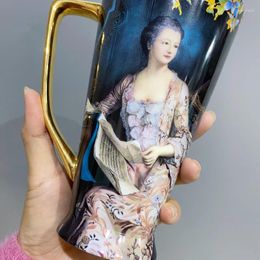 Mugs European Style Artistic Oil Painting Ceramics Coffee Gift Beer Mug Western Pattern Beautiful Woman Cup